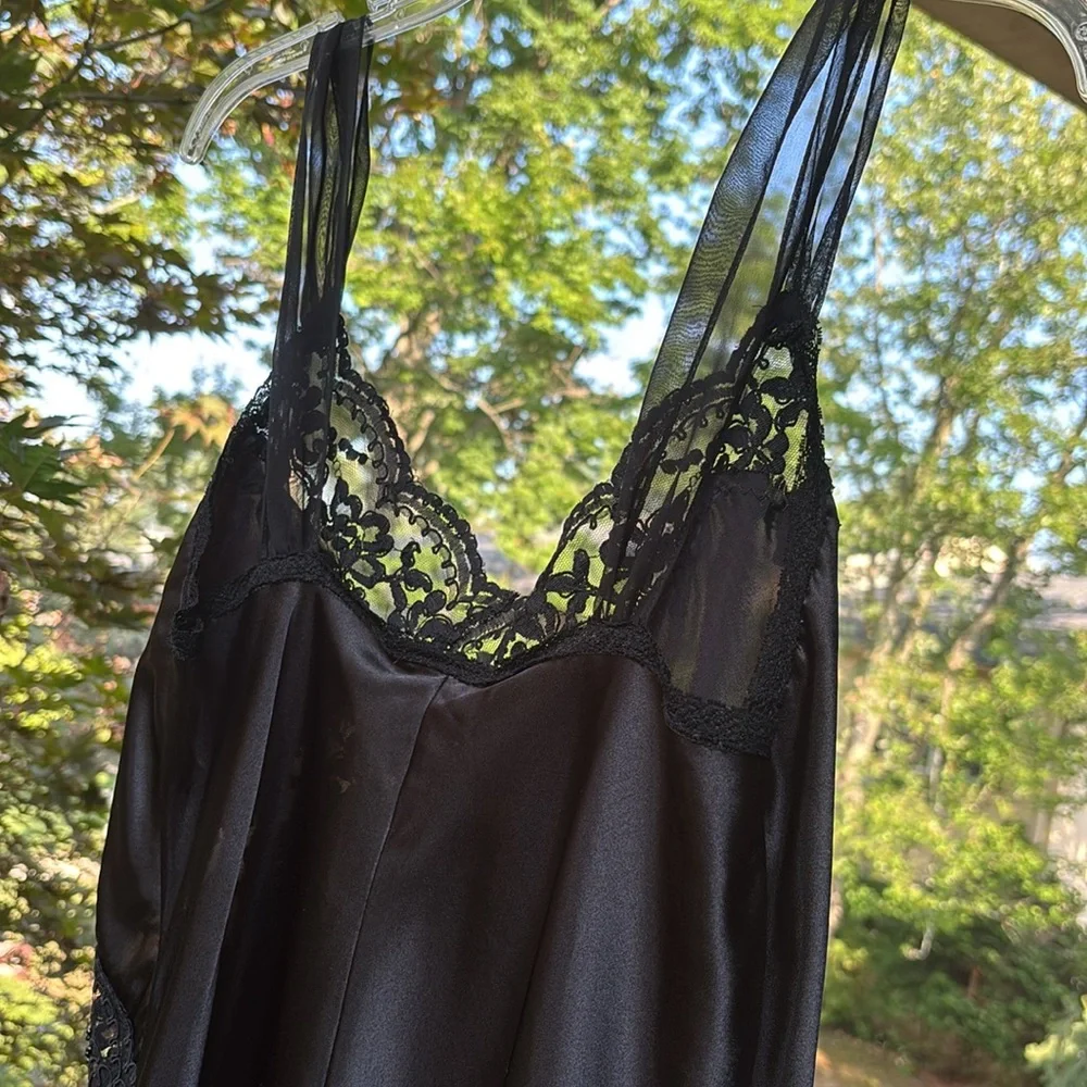 Vintage 80’s Embellished Black Lace Mini Slip Dress Goth Whimsical Fairy Medium - Picture 9 of 17